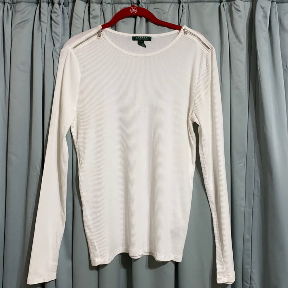 Lauren Ralph Lauren cream long sleeve rib top